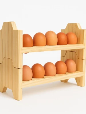 Porta huevos apilable de madera