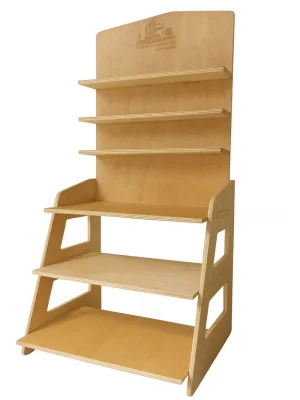 Exhibidor de madera con estantes